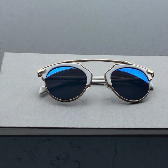 Steampunk Funky Sunglasses Blue Mirrored Lenses with White Frame Unisex - Picture 2 of 8